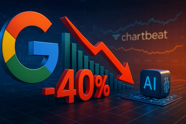 El tráfico de Google hacia los medios cae un 40%, según Chartbeat, y la IA apenas compensa